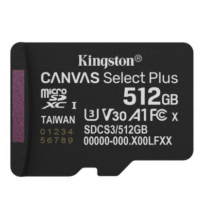 Карта памяти microSDXC 512GB Kingston SDCS3/512GBSP Canvas Select Plus V30 A1 w/o adapter Black