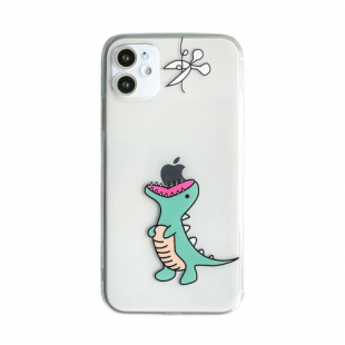 Накладка силиконовая с рисунком динозавра (iPhone 11) Прозрачная
